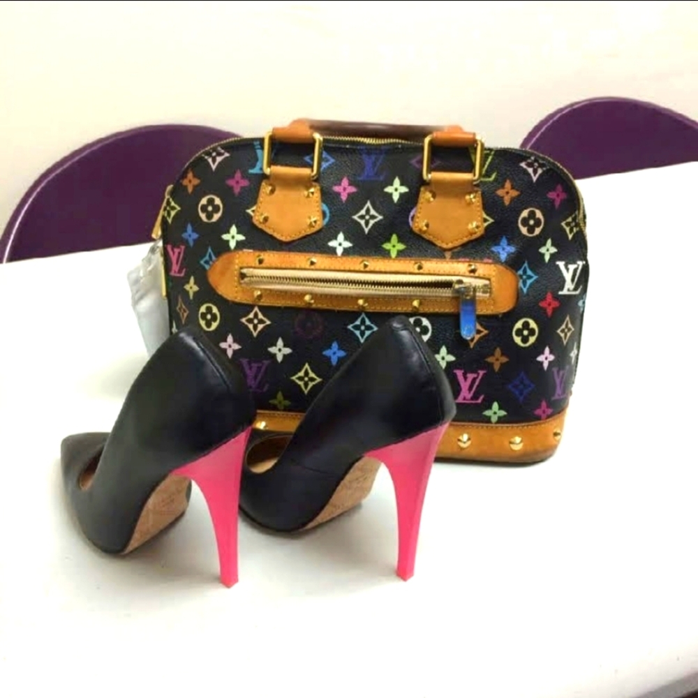 Louis Vuitton Black and Pink High Heel Pumps
